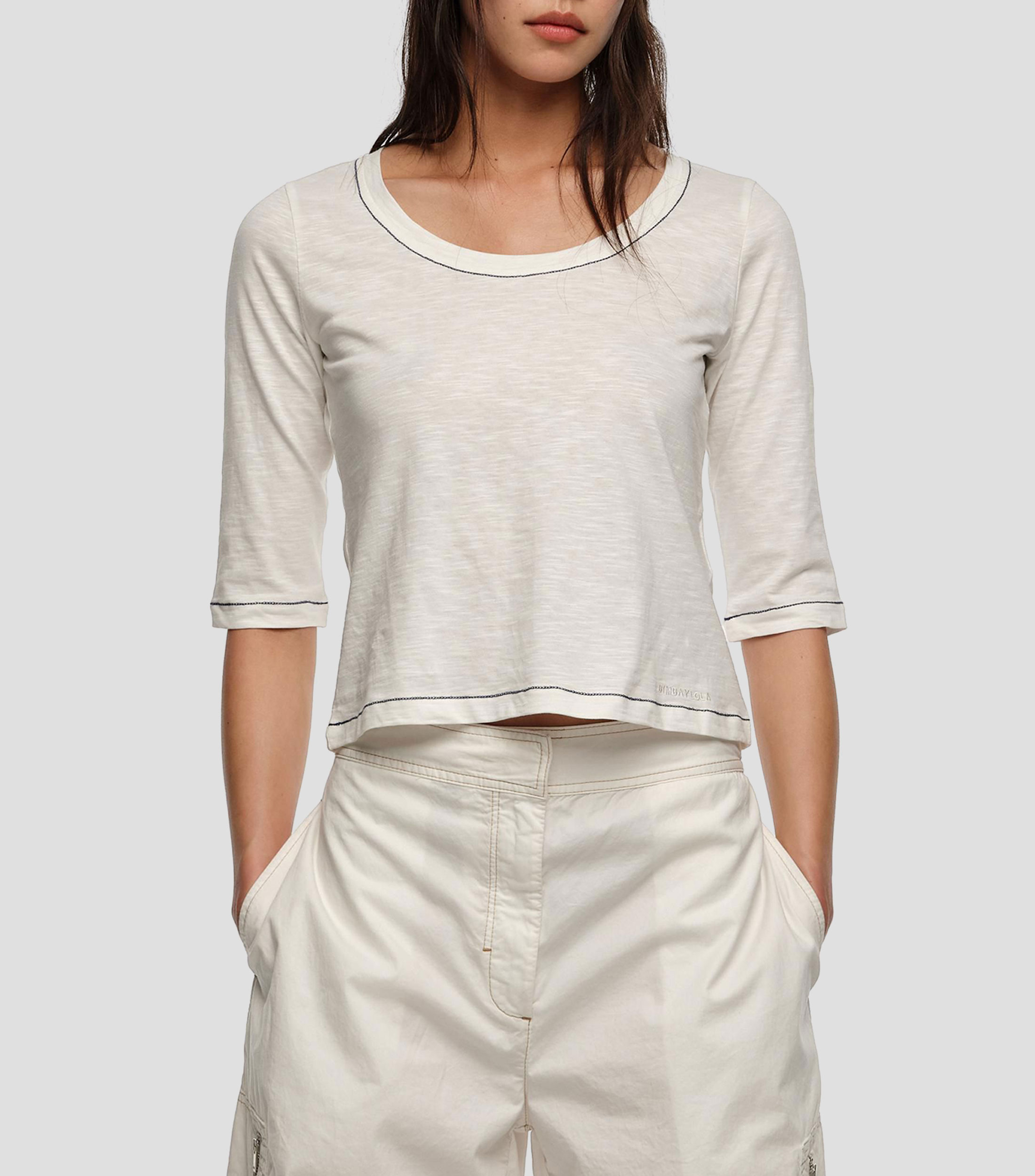 Playera manga 3/4 marfil Mujer